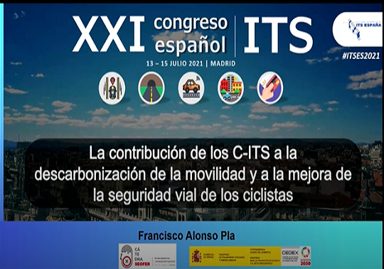 cartel de la jornada con el título: La contribución de los C-*ITS a la descarbonización de la movilidad y a la mejora de la seguridad viaria de los ciclistas